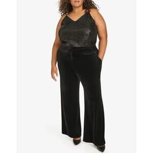 Calvin Klein Women's High Rise Wide Leg Velvet Pants Black Plus Size 24W